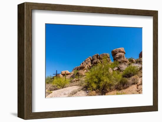 Three Crosses on a Hillside in the Arizona Desert-hpbfotos-Framed Photographic Print