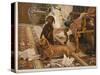 Three Dachshunds Have a Great Time with Master's Papers-null-Stretched Canvas