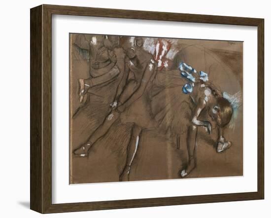 Three dancers. Around 1880. Charcoal and pastel on paper-Edgar Degas-Framed Giclee Print