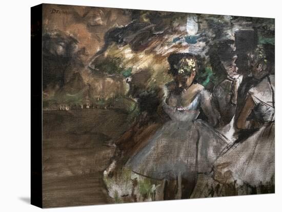 Three dancers behind the scenes. 1880-1885. Oil on canvas.-Edgar Degas-Stretched Canvas