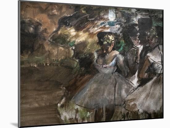 Three dancers behind the scenes. 1880-1885. Oil on canvas.-Edgar Degas-Mounted Giclee Print