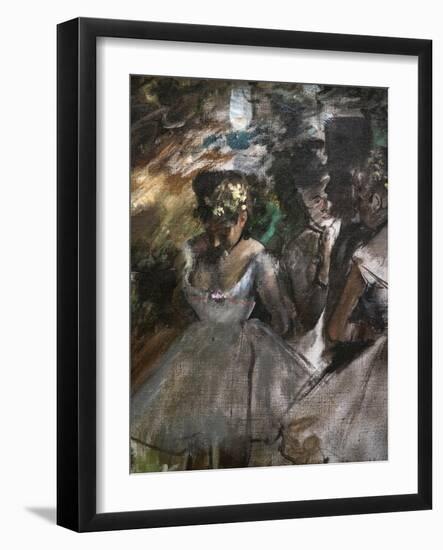 Three dancers behind the scenes (detail). 1880-1885. Oil on canvas.-Edgar Degas-Framed Giclee Print