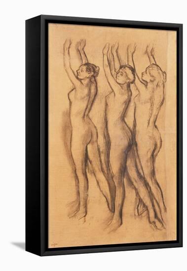 Three Dancers in Bodysuits, with Raised Arms-Edgar Degas-Framed Stretched Canvas