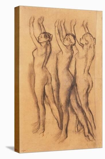 Three Dancers in Bodysuits, with Raised Arms-Edgar Degas-Stretched Canvas