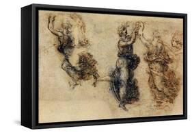 Three Dancing Figures and a Study of a Head-Leonardo da Vinci-Framed Stretched Canvas