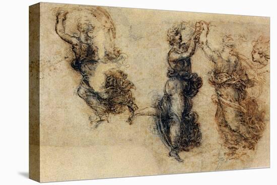 Three Dancing Figures and a Study of a Head-Leonardo da Vinci-Stretched Canvas