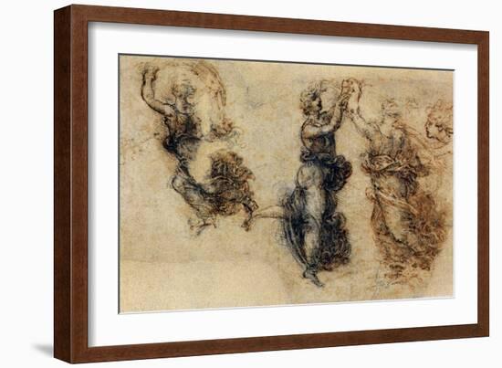 Three Dancing Figures and a Study of a Head-Leonardo da Vinci-Framed Giclee Print