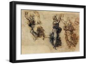 Three Dancing Figures and a Study of a Head-Leonardo da Vinci-Framed Giclee Print