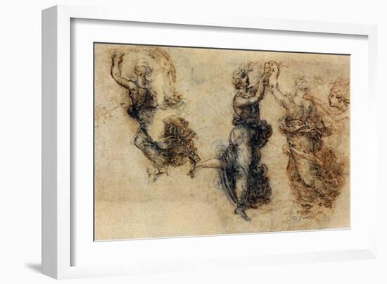 Three Dancing Figures and a Study of a Head-Leonardo da Vinci-Framed Giclee Print