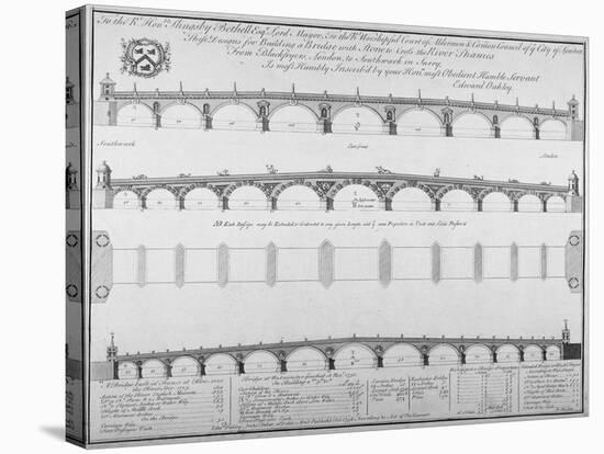 Three Designs by Edward Oakley for Blackfriars Bridge, 1756-Benjamin Cole-Stretched Canvas