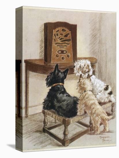 Three Dogs Enjoy a Radio Broadcast-Marjorie Turner-Stretched Canvas