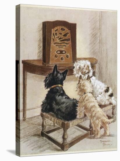 Three Dogs Enjoy a Radio Broadcast-Marjorie Turner-Stretched Canvas