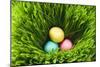 Three Easter Eggs in Grass-null-Mounted Photographic Print