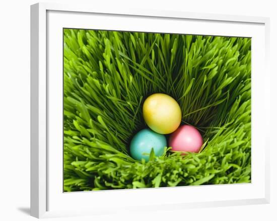 Three Easter Eggs in Grass-null-Framed Photographic Print