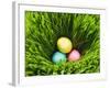 Three Easter Eggs in Grass-null-Framed Photographic Print