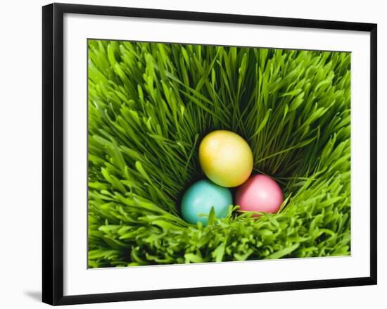 Three Easter Eggs in Grass-null-Framed Photographic Print