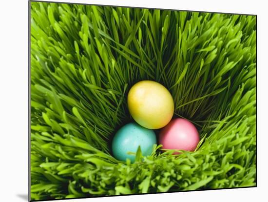 Three Easter Eggs in Grass-null-Mounted Photographic Print