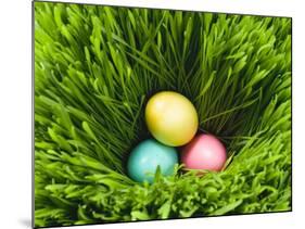 Three Easter Eggs in Grass-null-Mounted Photographic Print