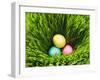 Three Easter Eggs in Grass-null-Framed Photographic Print