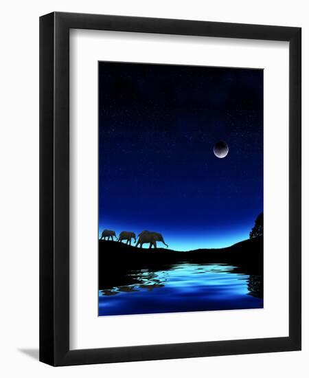 Three Elephants Walking Past Water-Mike Agliolo-Framed Photographic Print