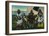 Three Eskimo Beauties and Sled Reindeer - Alaska State-Lantern Press-Framed Art Print