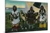 Three Eskimo Beauties and Sled Reindeer - Alaska State-Lantern Press-Mounted Art Print