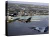 Three F-16 Fighting Falcons Fly in Formation over Tumon Bay, Guam-null-Stretched Canvas