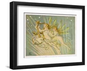 Three Fairy Musicians Wearing Sashes Fly Through the Air Making Music as They Go-Emily Gertrude Thomson-Framed Art Print