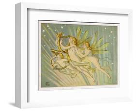 Three Fairy Musicians Wearing Sashes Fly Through the Air Making Music as They Go-Emily Gertrude Thomson-Framed Art Print