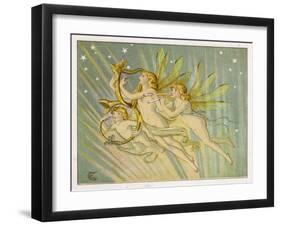 Three Fairy Musicians Wearing Sashes Fly Through the Air Making Music as They Go-Emily Gertrude Thomson-Framed Art Print