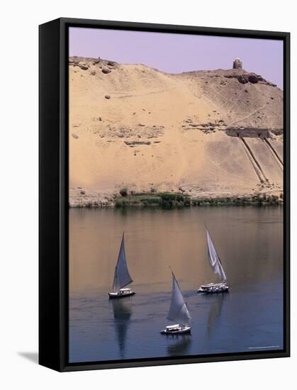 Three Feluccas on the River Nile, Aswan, Nubia, Egypt, North Africa, Africa-Sylvain Grandadam-Framed Stretched Canvas