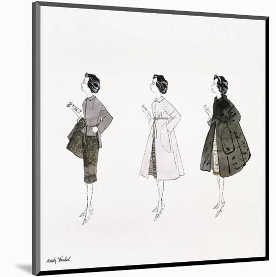 Three Female Fashion Figures, c. 1959-Andy Warhol-Mounted Giclee Print