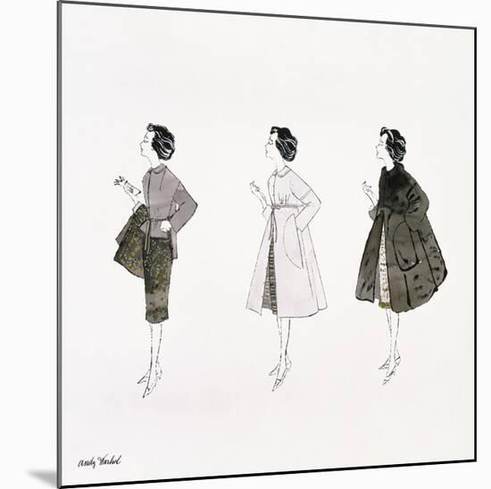 Three Female Fashion Figures, c. 1959-Andy Warhol-Mounted Giclee Print