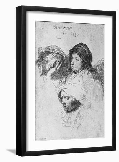 Three Female Heads with One Sleeping, 1637-Rembrandt van Rijn-Framed Giclee Print
