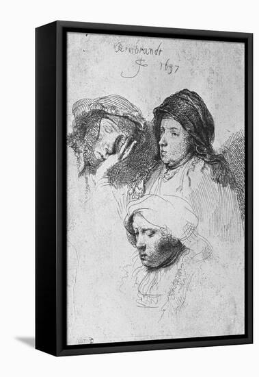 Three Female Heads with One Sleeping, 1637-Rembrandt van Rijn-Framed Stretched Canvas