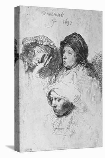 Three Female Heads with One Sleeping, 1637-Rembrandt van Rijn-Stretched Canvas