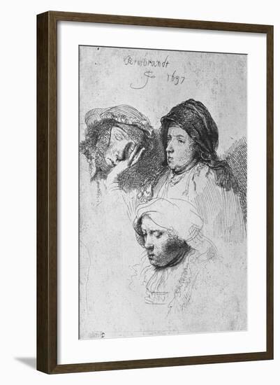 Three Female Heads with One Sleeping, 1637-Rembrandt van Rijn-Framed Giclee Print