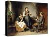 Three Figures in an Interior (Oil on Canvas)-Heinrich Hirt-Stretched Canvas