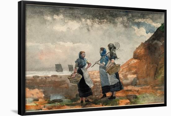 Three Fisher Girls, Tynemouth. Dated: 1881. Dimensions: sheet: 29.85 × 48.9 cm (11 3/4 × 19 1/4 ...-Winslow Homer-Framed Poster