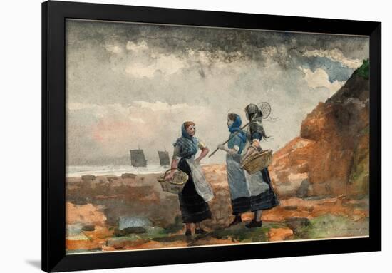 Three Fisher Girls, Tynemouth. Dated: 1881. Dimensions: sheet: 29.85 × 48.9 cm (11 3/4 × 19 1/4 ...-Winslow Homer-Framed Poster