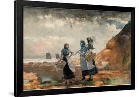 Three Fisher Girls, Tynemouth. Dated: 1881. Dimensions: sheet: 29.85 × 48.9 cm (11 3/4 × 19 1/4 ...-Winslow Homer-Framed Poster