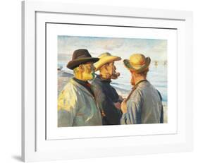 Three Fishermen on the Beach at Skagen in the Evening Sun-Michael Ancher-Framed Premium Giclee Print