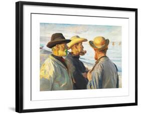 Three Fishermen on the Beach at Skagen in the Evening Sun-Michael Ancher-Framed Premium Giclee Print