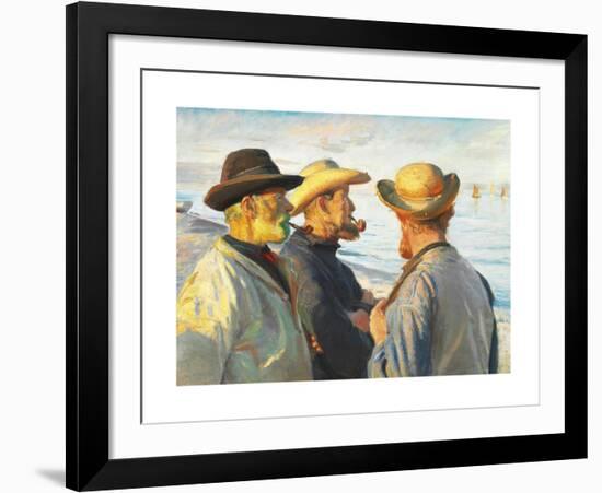 Three Fishermen on the Beach at Skagen in the Evening Sun-Michael Ancher-Framed Premium Giclee Print