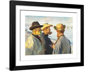 Three Fishermen on the Beach at Skagen in the Evening Sun-Michael Ancher-Framed Premium Giclee Print