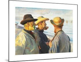 Three Fishermen on the Beach at Skagen in the Evening Sun-Michael Ancher-Mounted Premium Giclee Print