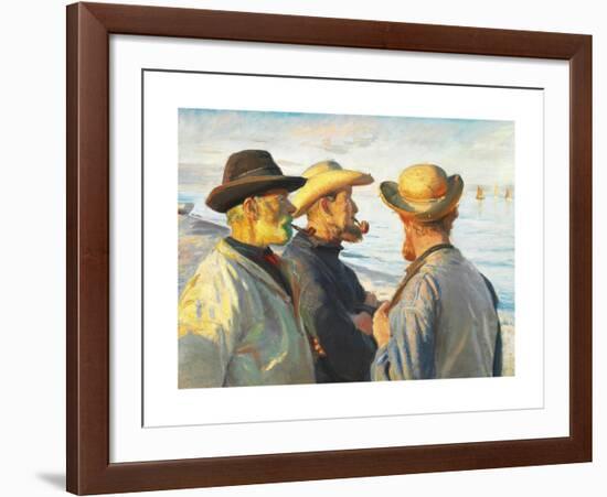 Three Fishermen on the Beach at Skagen in the Evening Sun-Michael Ancher-Framed Premium Giclee Print