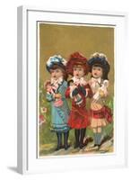 Three French Girls with Dolls-null-Framed Art Print