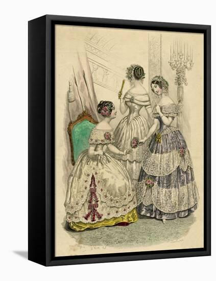 Three French Ladies in Crinolines-L Beclier-Framed Stretched Canvas