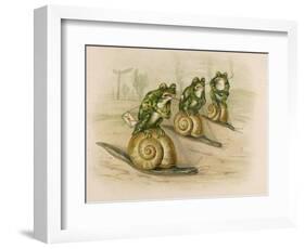 Three Frogs Mounted on Snails Race Each Other-null-Framed Art Print